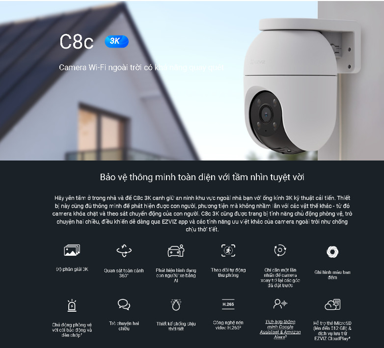 Mô tả Camera ezviz  C8C 2K+, C8C 3K wifi ngoài trời siêu nét,xoay 360, đàm thoại 2 chiều, có màu đêm - 1