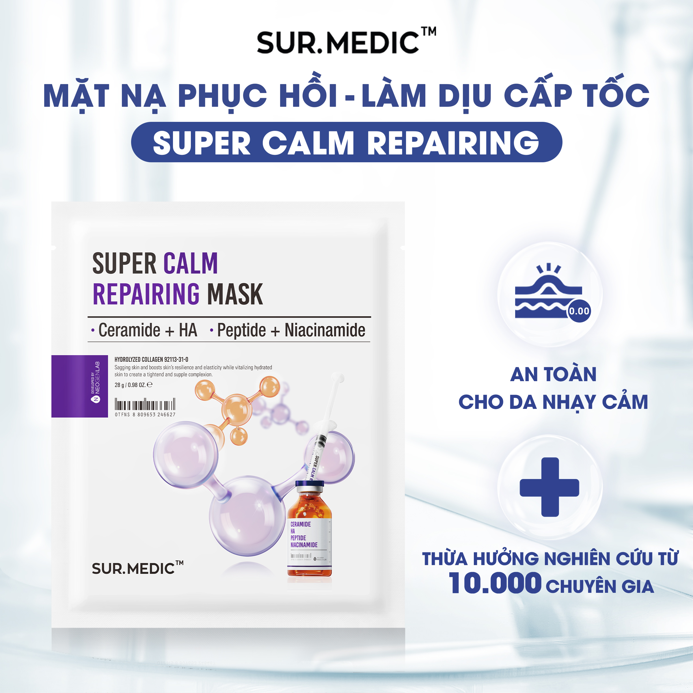 Mô tả Combo 10 Mặt Nạ Phục Hồi - Làm Dịu Da SUR.MEDIC Super Calm Repairing Mask 28g/miếng - 1