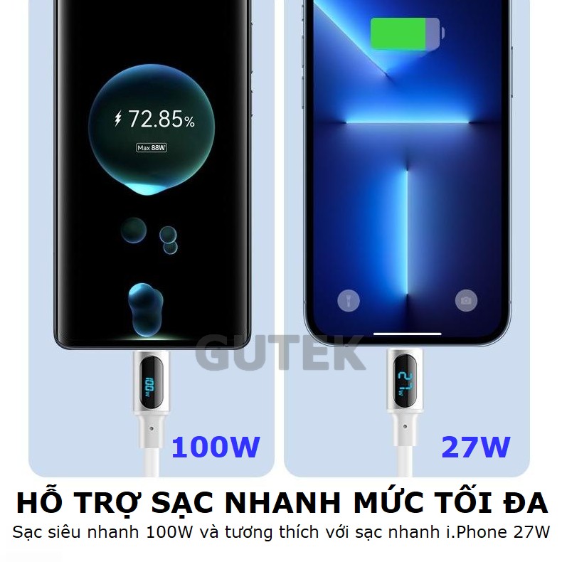 Mô tả Dây sạc nhanh 100W Type-C chính hãng có màn hình Led báo công suất cáp sạc – Gutek S520 - 1