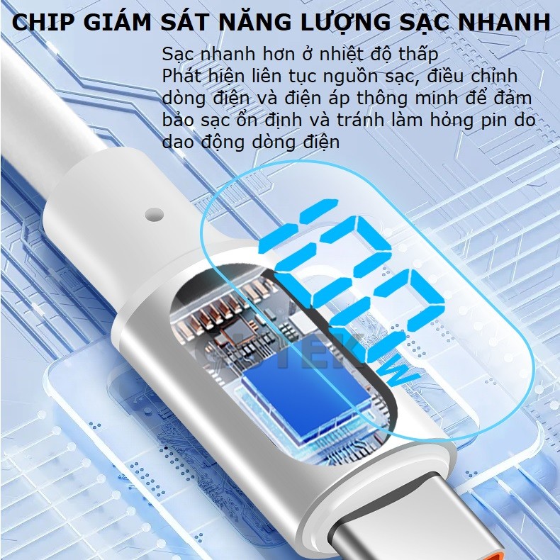 Mô tả Dây sạc nhanh 100W Type-C chính hãng có màn hình Led báo công suất cáp sạc – Gutek S520 - 6