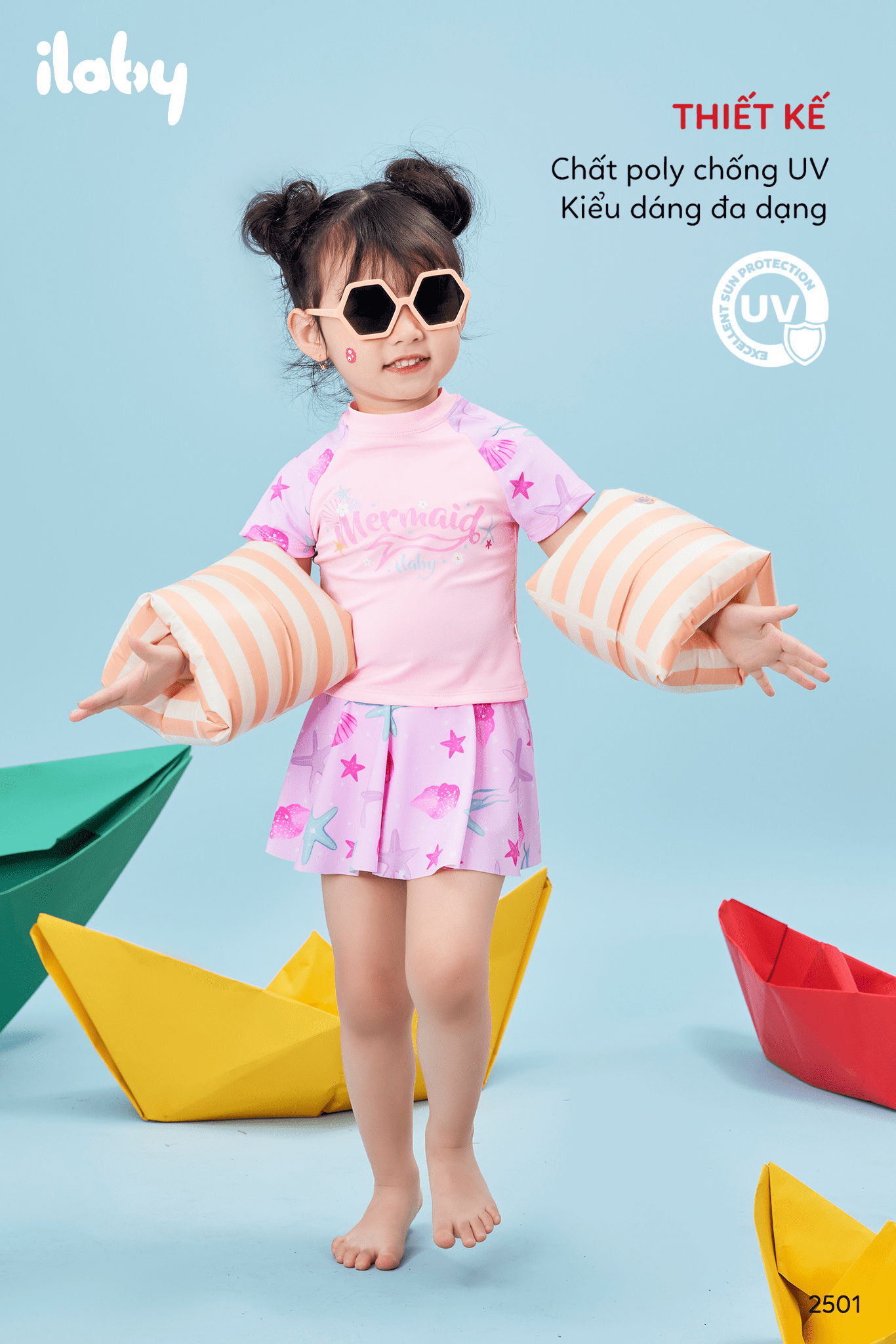 Mô tả Bộ đồ bơi cho bé ILABY áo tay ngắn kết hợp chân váy chất liệu thun lạnh [2501] - 1