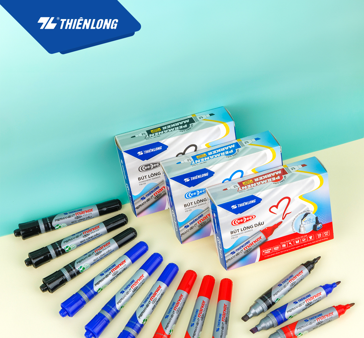 Mô tả Combo 5/10/20 Bút lông dầu 2 đầu bút Thiên Long PM-09, mực đạt tiêu chuẩn Châu Âu, bám dính tốt trên nhiều vật liệu - 1