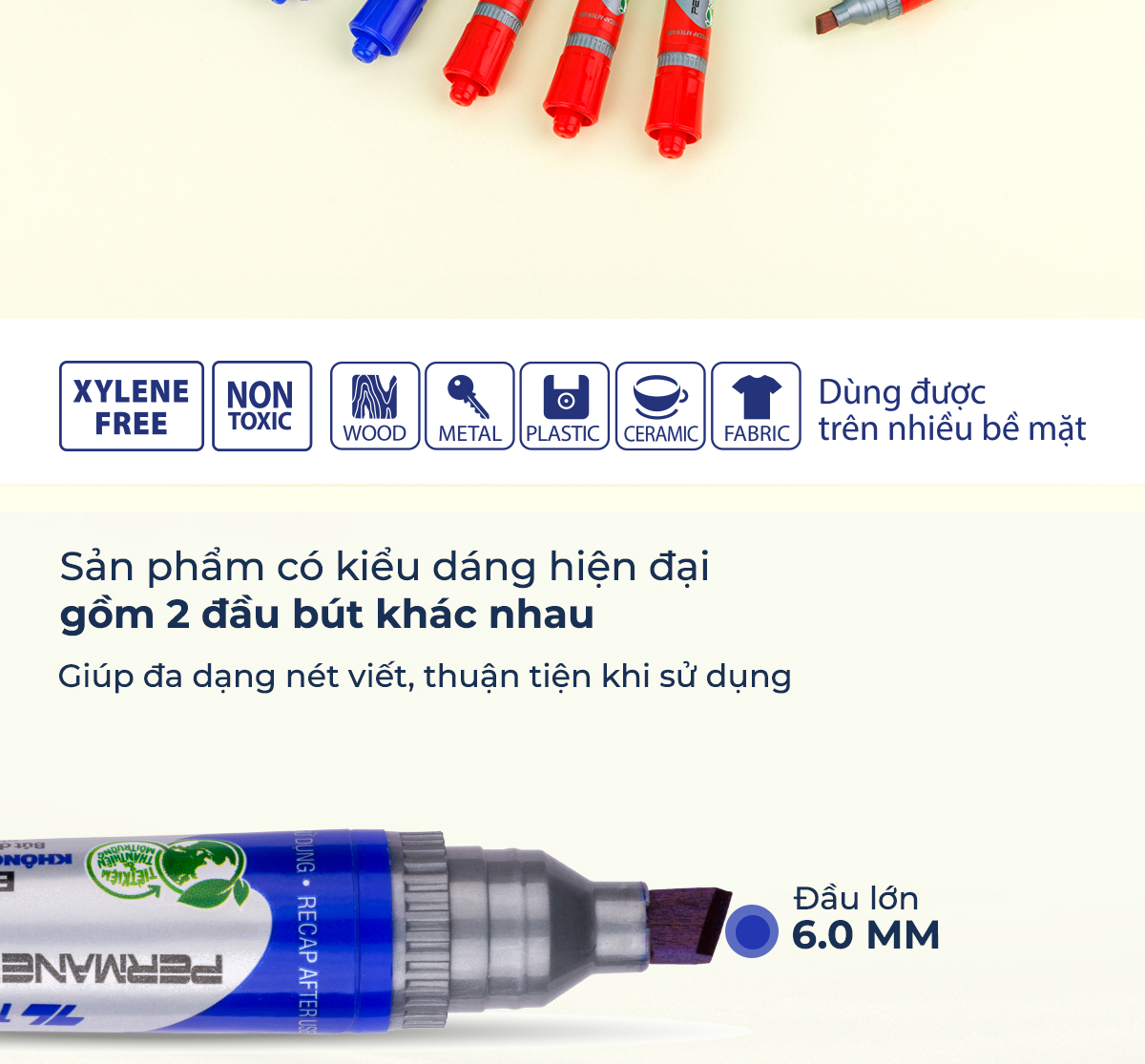 Mô tả Combo 5/10/20 Bút lông dầu 2 đầu bút Thiên Long PM-09, mực đạt tiêu chuẩn Châu Âu, bám dính tốt trên nhiều vật liệu - 2
