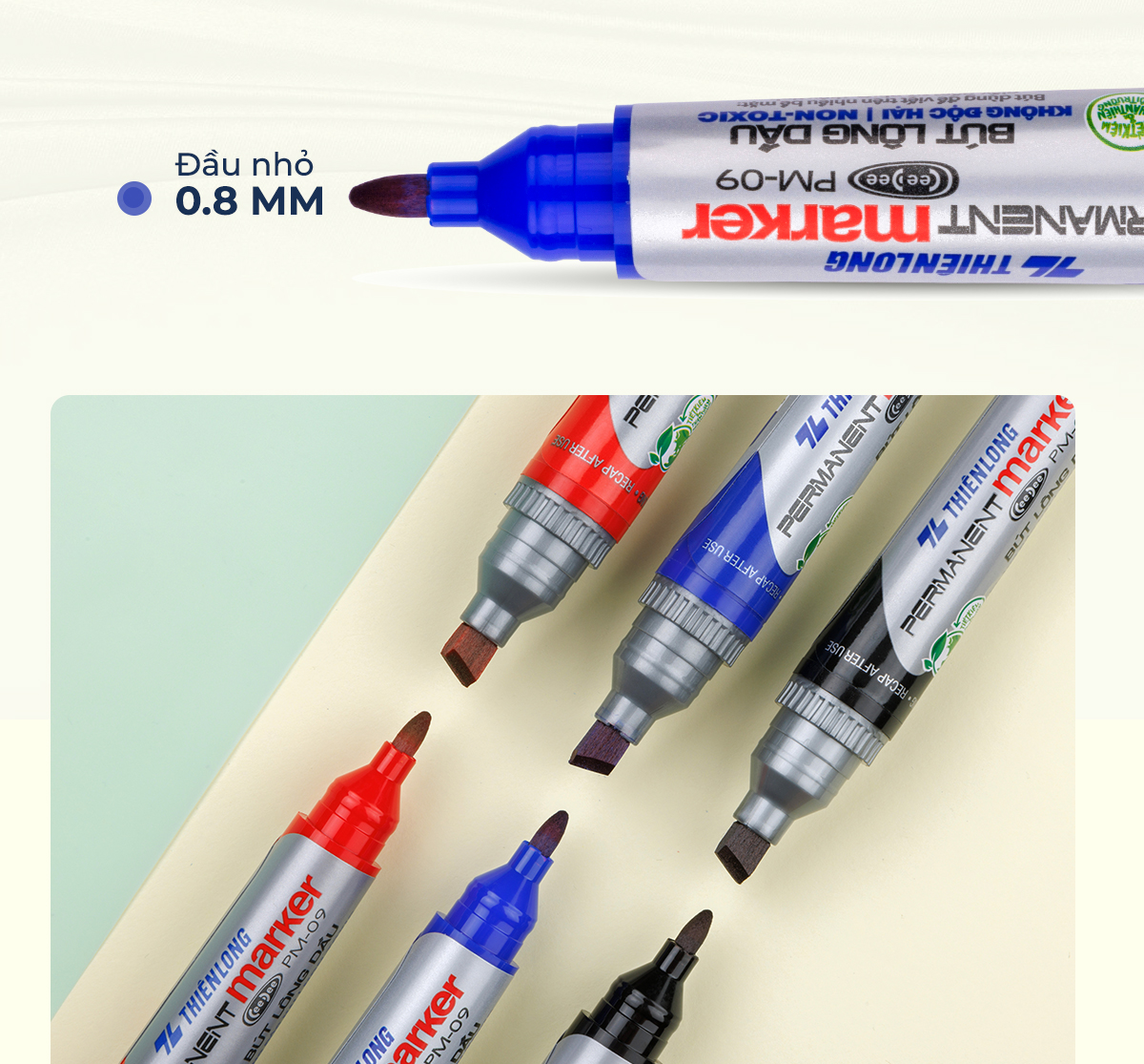 Mô tả Combo 5/10/20 Bút lông dầu 2 đầu bút Thiên Long PM-09, mực đạt tiêu chuẩn Châu Âu, bám dính tốt trên nhiều vật liệu - 3