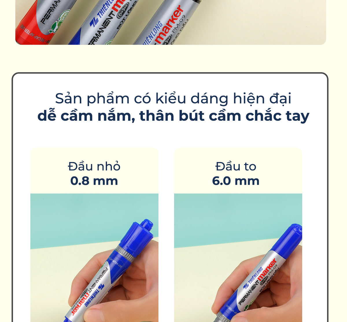 Mô tả Combo 5/10/20 Bút lông dầu 2 đầu bút Thiên Long PM-09, mực đạt tiêu chuẩn Châu Âu, bám dính tốt trên nhiều vật liệu - 4