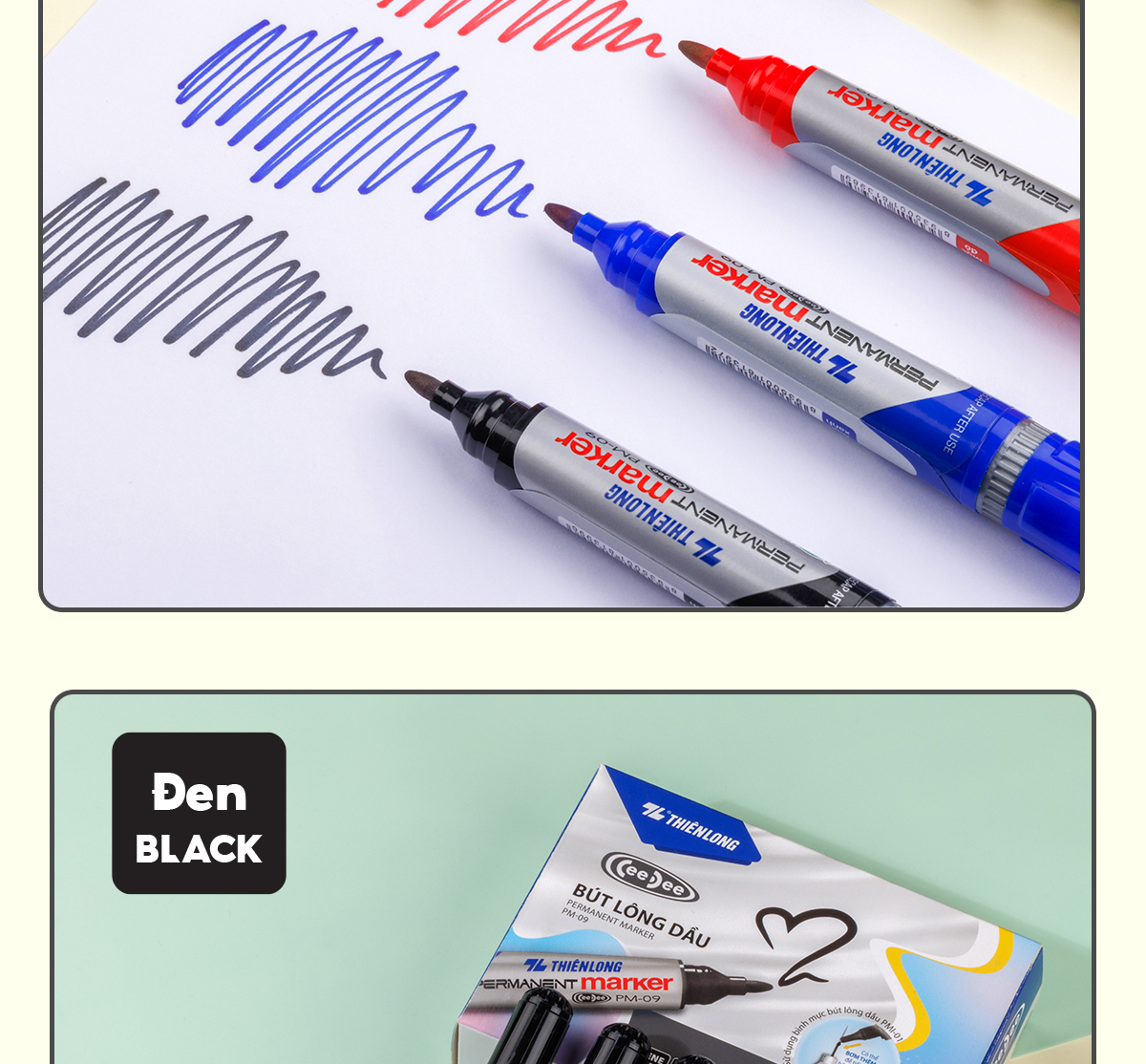 Mô tả Combo 5/10/20 Bút lông dầu 2 đầu bút Thiên Long PM-09, mực đạt tiêu chuẩn Châu Âu, bám dính tốt trên nhiều vật liệu - 6