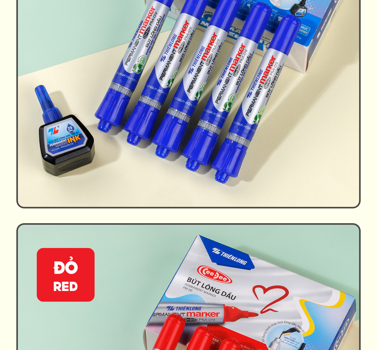 Mô tả Combo 5/10/20 Bút lông dầu 2 đầu bút Thiên Long PM-09, mực đạt tiêu chuẩn Châu Âu, bám dính tốt trên nhiều vật liệu - 8