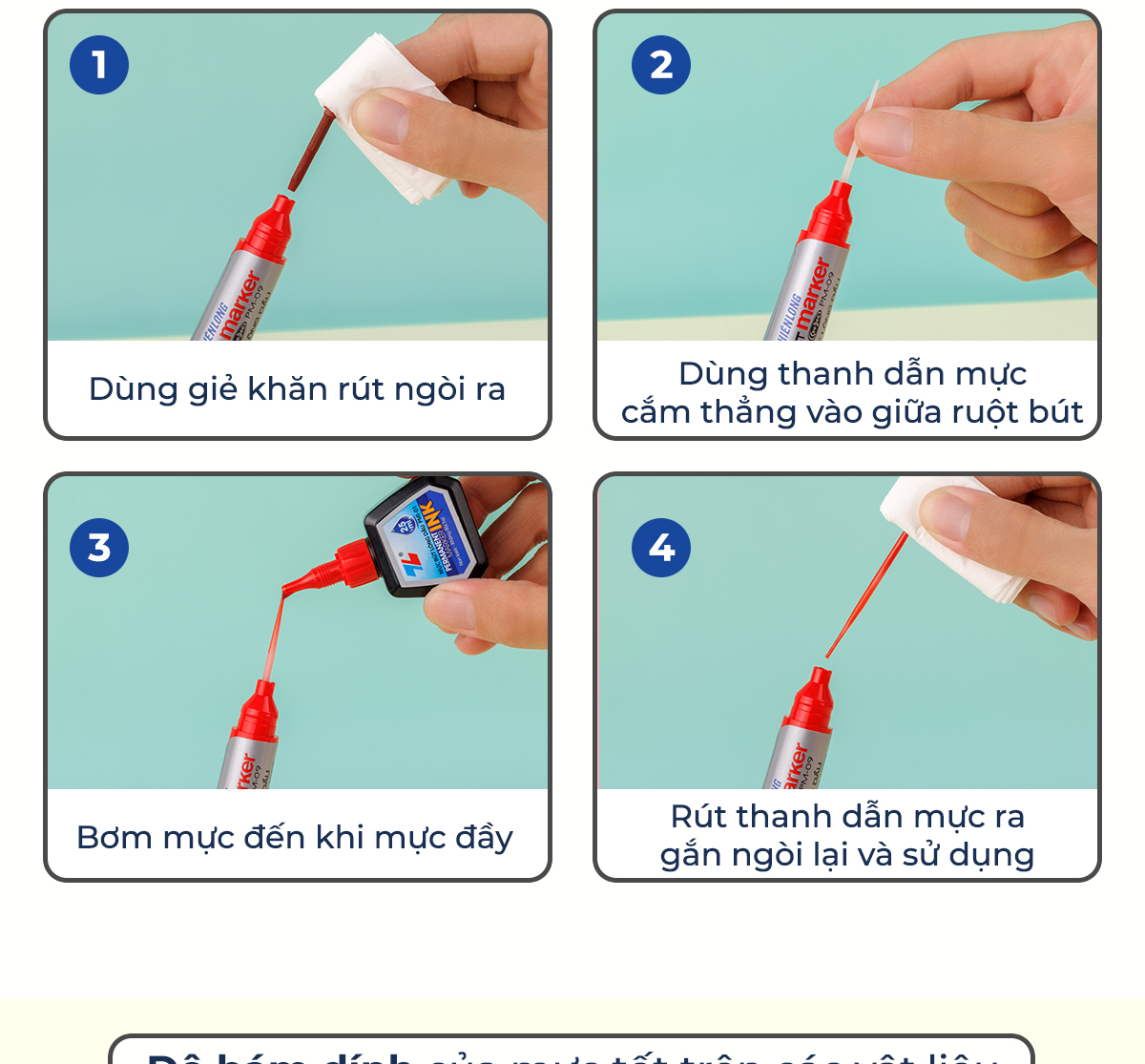 Mô tả Combo 5/10/20 Bút lông dầu 2 đầu bút Thiên Long PM-09, mực đạt tiêu chuẩn Châu Âu, bám dính tốt trên nhiều vật liệu - 11