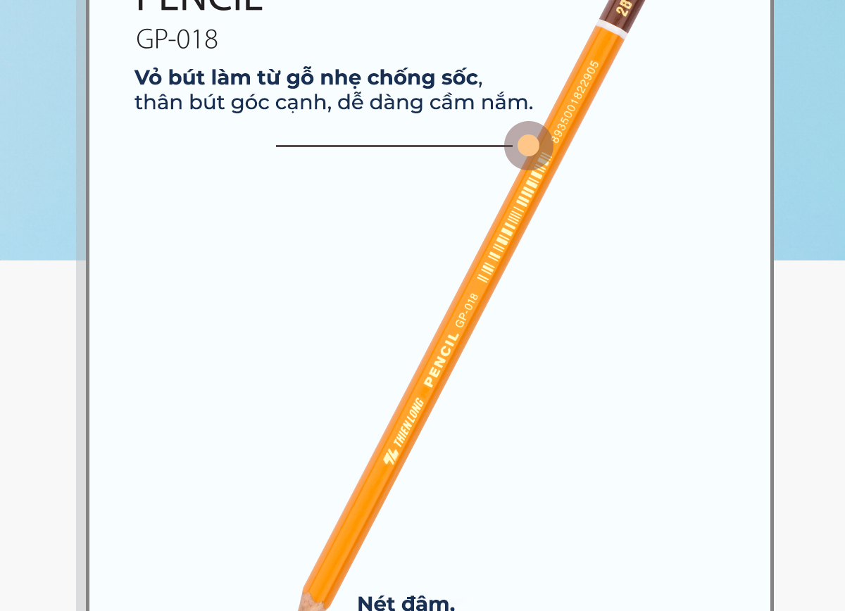 Mô tả Hộp 10 cây Bút chì gỗ lục giác Thiên Long GP-018- Độ cứng 2B- Thích hợp cho học sinh làm bài thi trắc nghiệm - 3