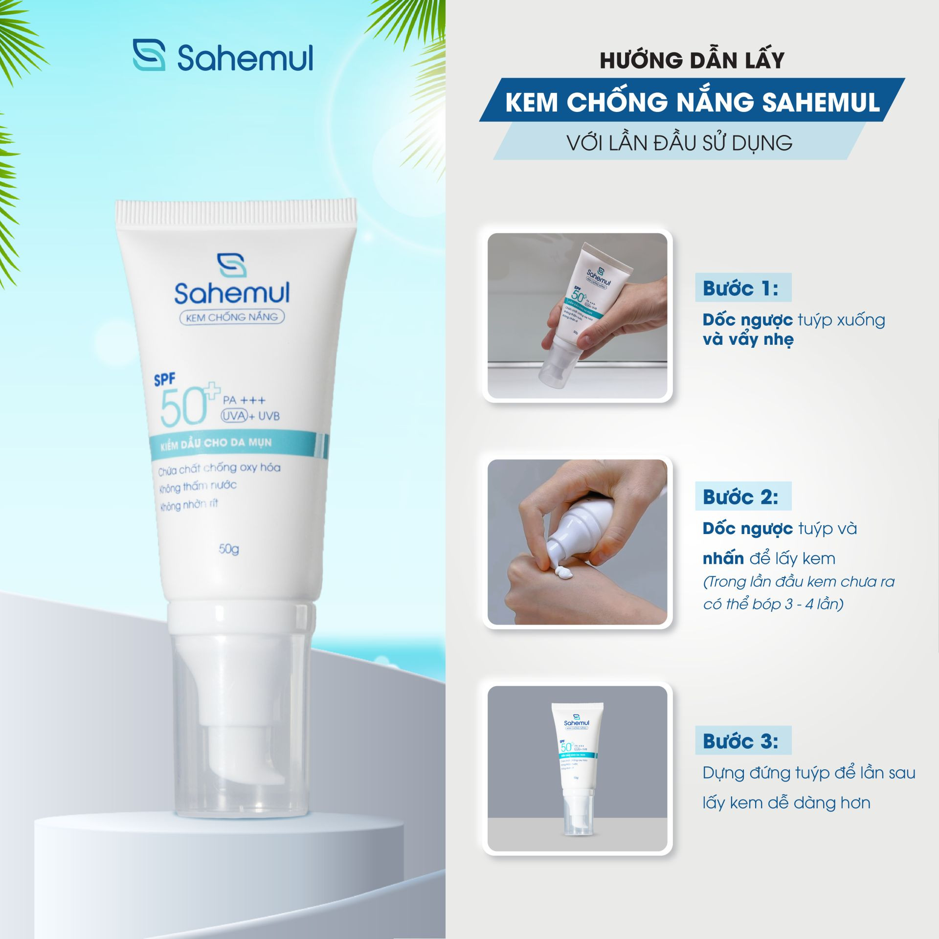 Mô tả COMBO Kem Chống Nắng Kiềm Dầu Cho Da Mụn Sahemul 50Gr & Bọt Rửa Mặt Sahemul 150ml [TẶNG TONER 150ML] - 3