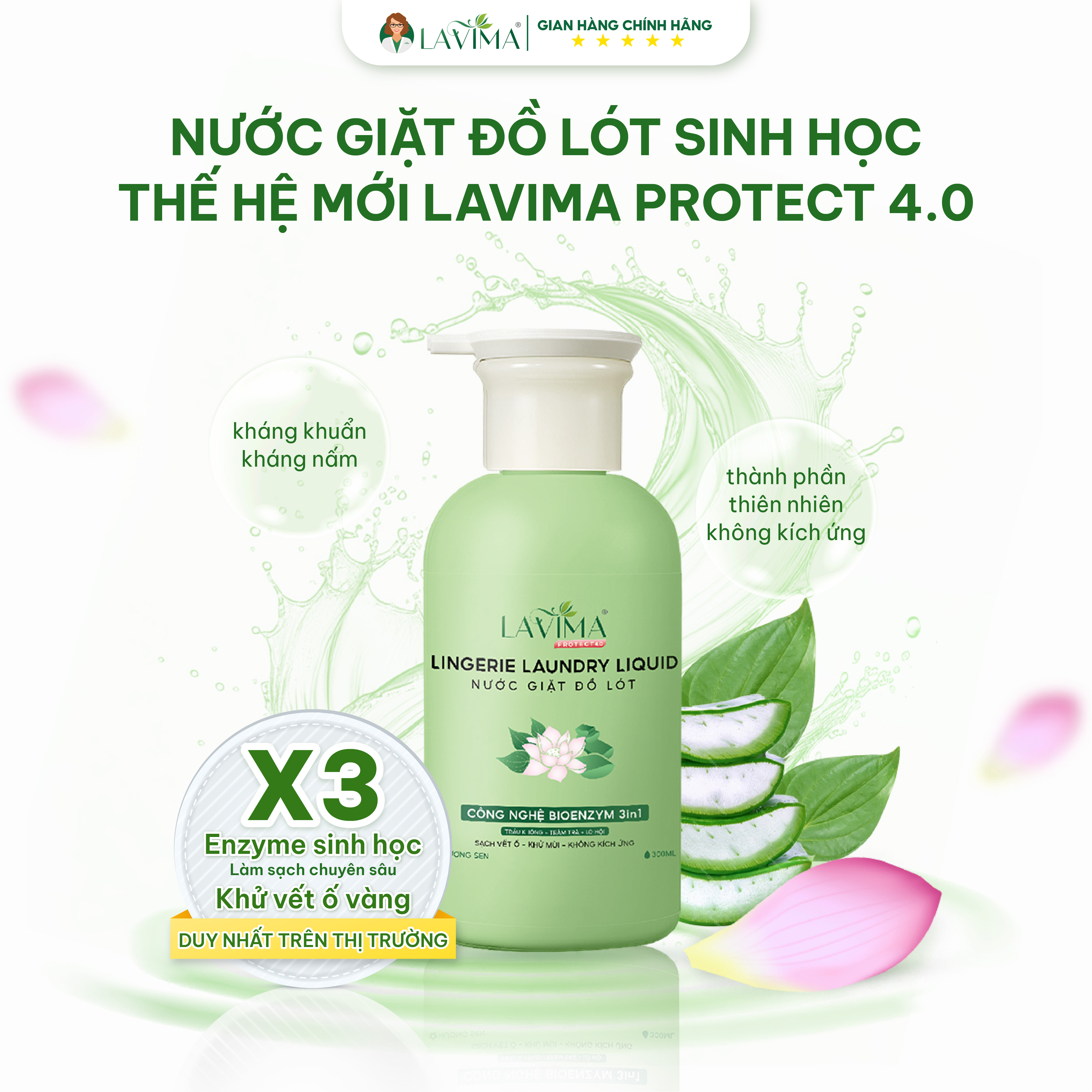 Mô tả Nước giặt đồ lót Sinh học Thế hệ mới Lavima Protect 4.0 300ml - X3 Enzyme giúp sạch vết ố, kháng khuẩn, kháng nấm - 1