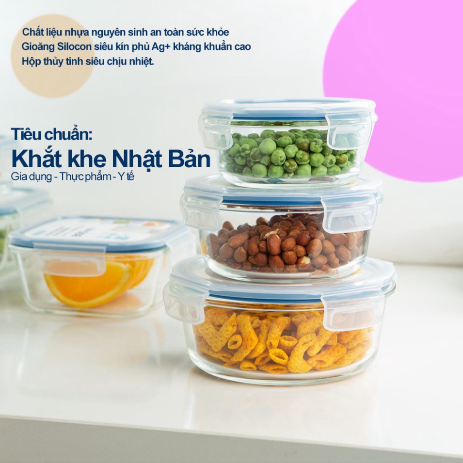 Mô tả Hộp thuỷ tinh chữ nhật Inochi Nikko, thiết kế nắp kín chống rò rỉ, sử dụng được trong lò nướng, hộp đựng cơm cao cấp - 2