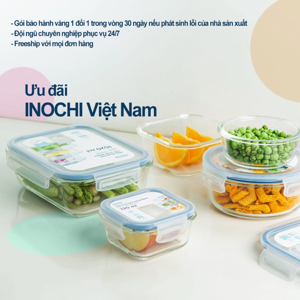 Mô tả Hộp thuỷ tinh chữ nhật Inochi Nikko, thiết kế nắp kín chống rò rỉ, sử dụng được trong lò nướng, hộp đựng cơm cao cấp - 3