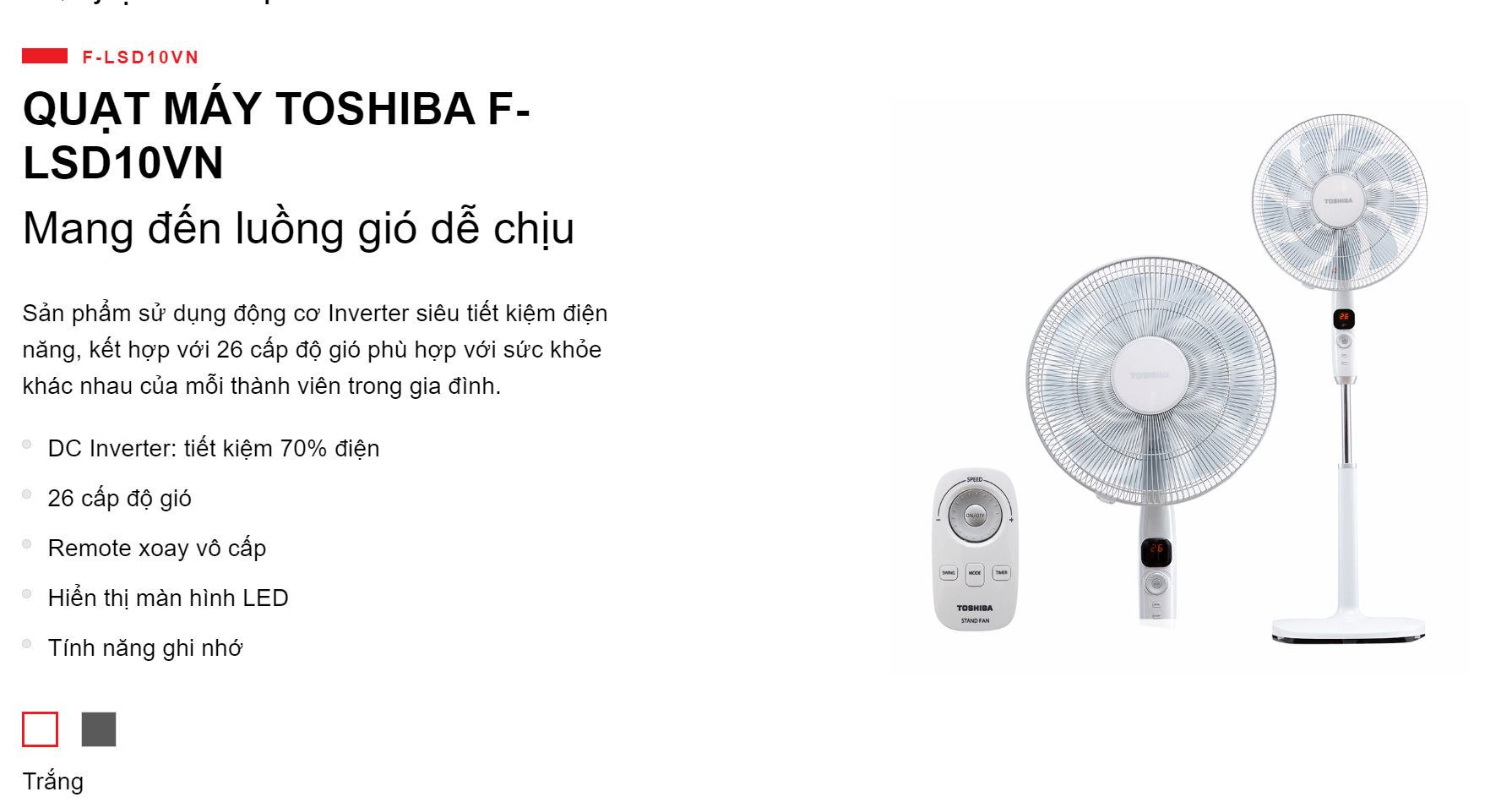 Mô tả Quạt đứng Toshiba F-LSD10(W)VN DC Inverter Tiết Kiệm Điện - Bảo hành 12 tháng - 1