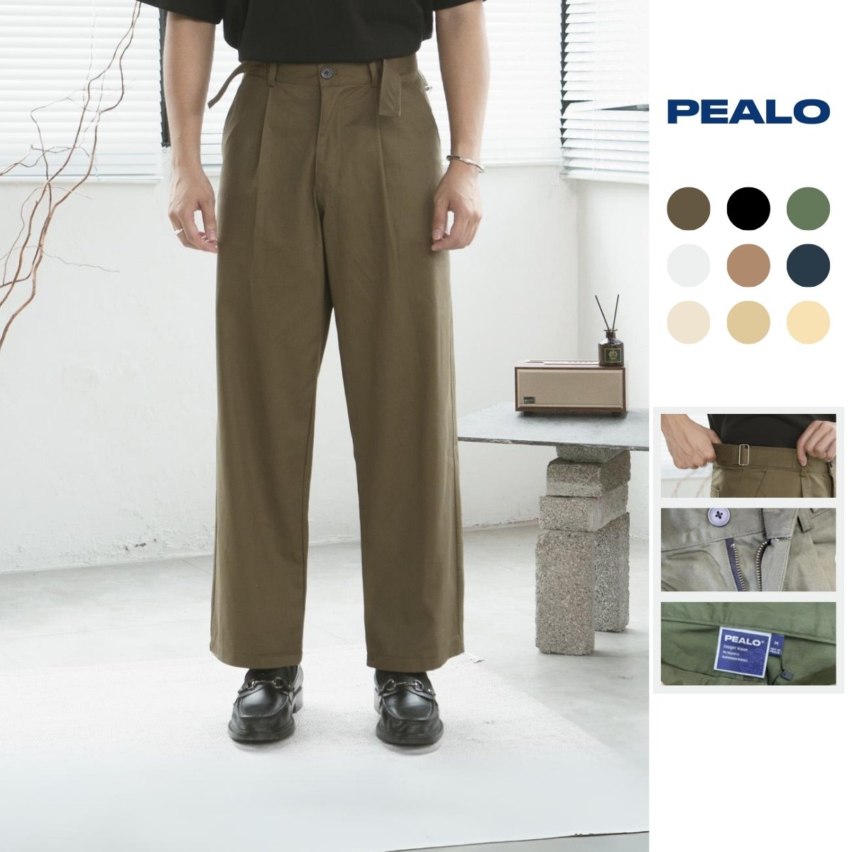 Mô tả Quần ống suông nam PEALO vải kaki nhung casual pants trơn basic chất liệu mới Loose Pants phong cách Minimalism - 1