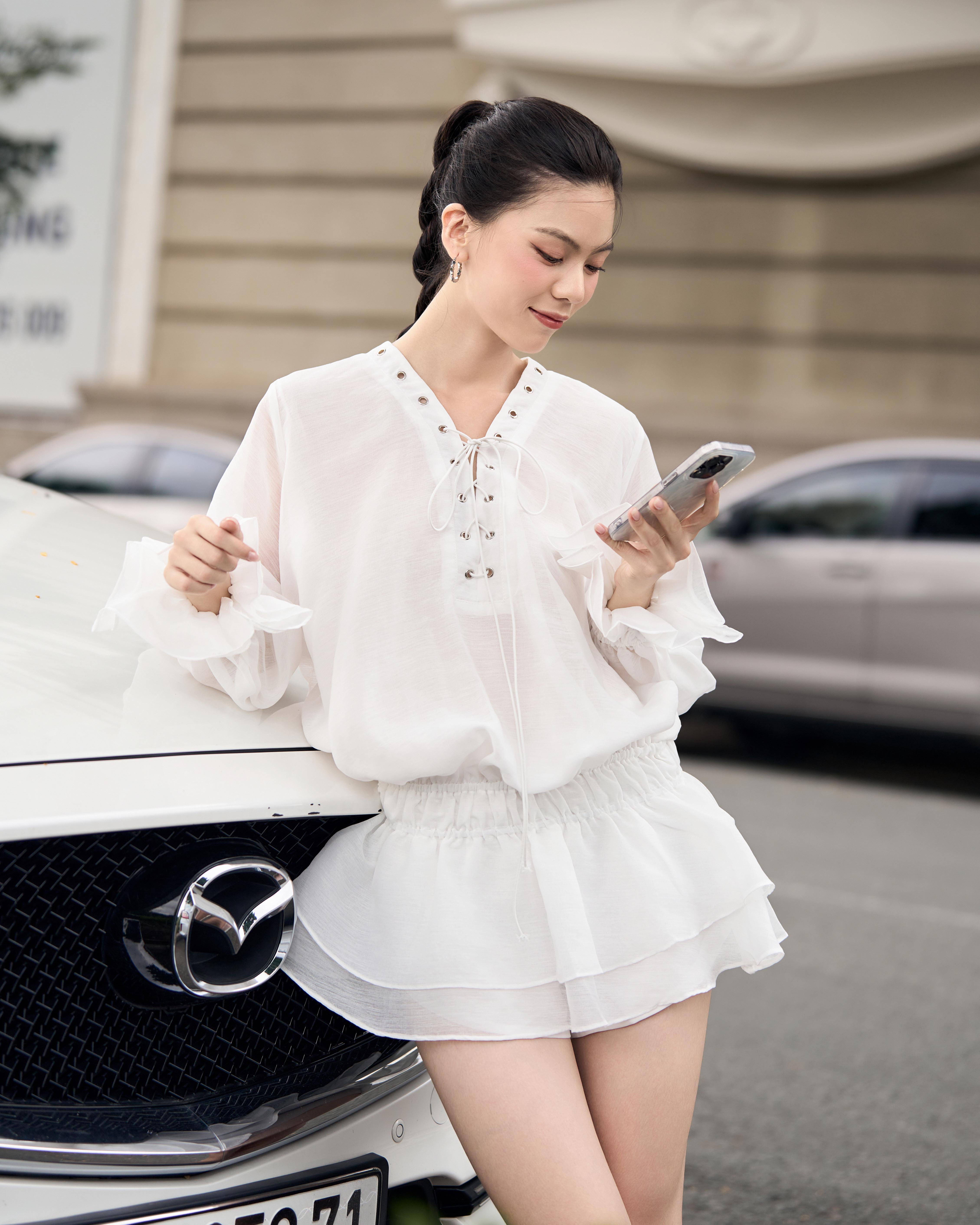 Mô tả RECHIC Đầm trễ vai Vincent thắt dây ngực bèo váy tầng sang trọng - 11