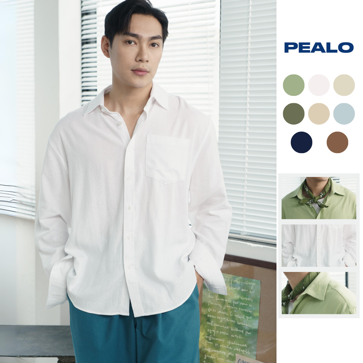 Mô tả Áo sơ mi cổ bẻ dài tay PEALO nam chất liệu Linen cao cấp - 1