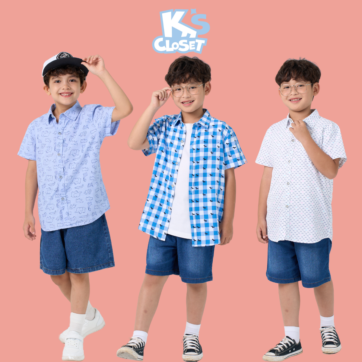 Mô tả Áo Sơ Mi Cộc Tay K'S CLOSET Dành Cho Bé Trai Thiết Kế Cổ Đức, Họa Tiết Đáng Yêu OL10FOS/ KT121FOS - 1