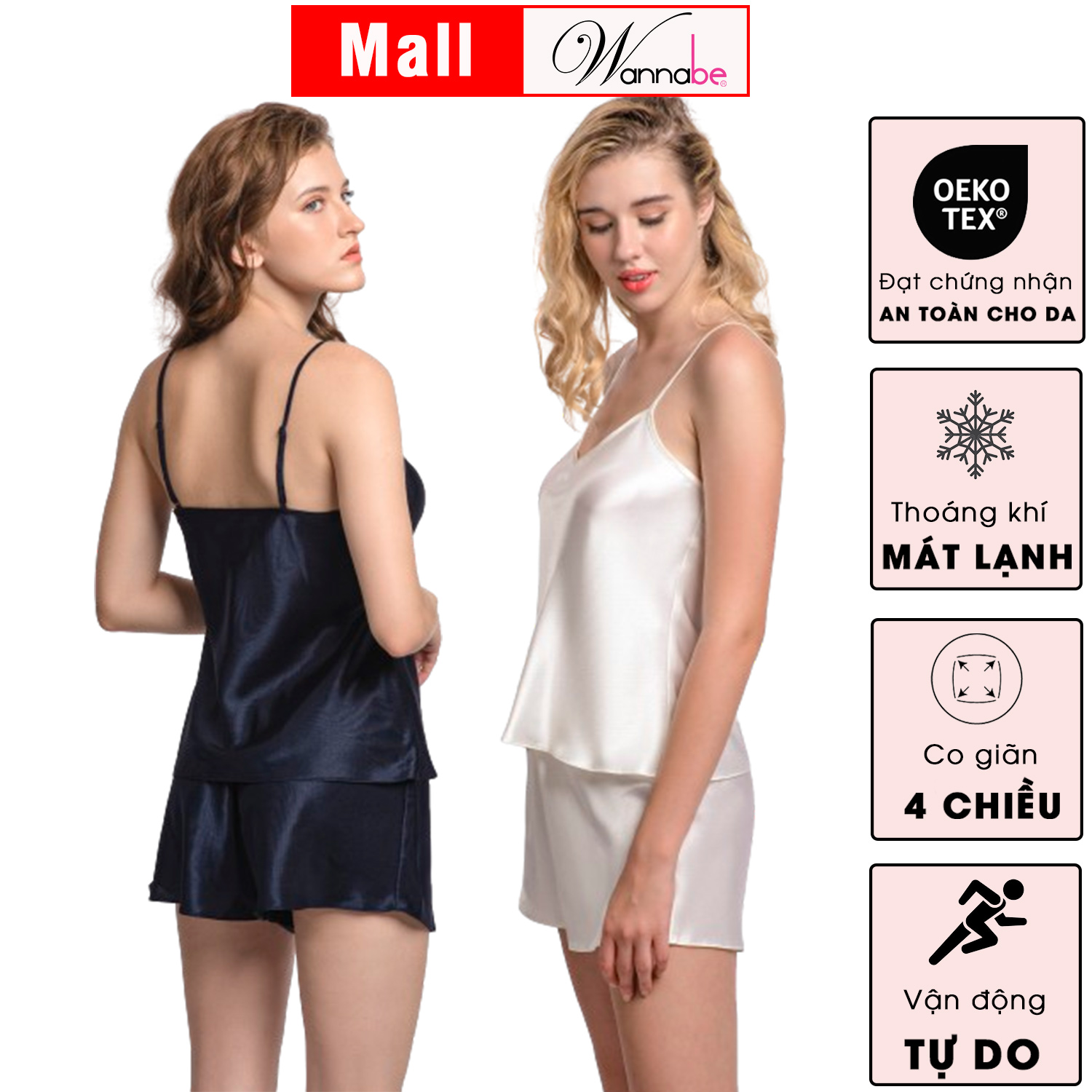 Mô tả COMBO 2 đồ bộ mặc nhà WANNABE đồ ngủ nữ quần sọt áo 2 dây lụa mịn mát kiểu đơn giản thoải mái BS612 - 5
