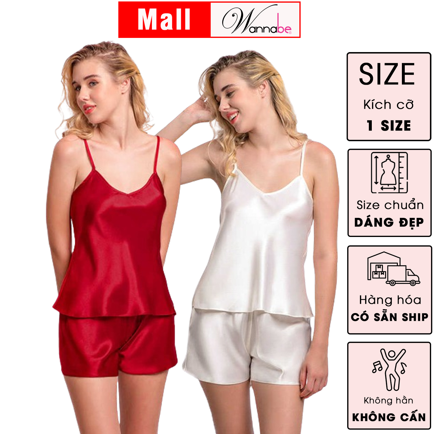 Mô tả COMBO 2 đồ bộ mặc nhà WANNABE đồ ngủ nữ quần sọt áo 2 dây lụa mịn mát kiểu đơn giản thoải mái BS612 - 6