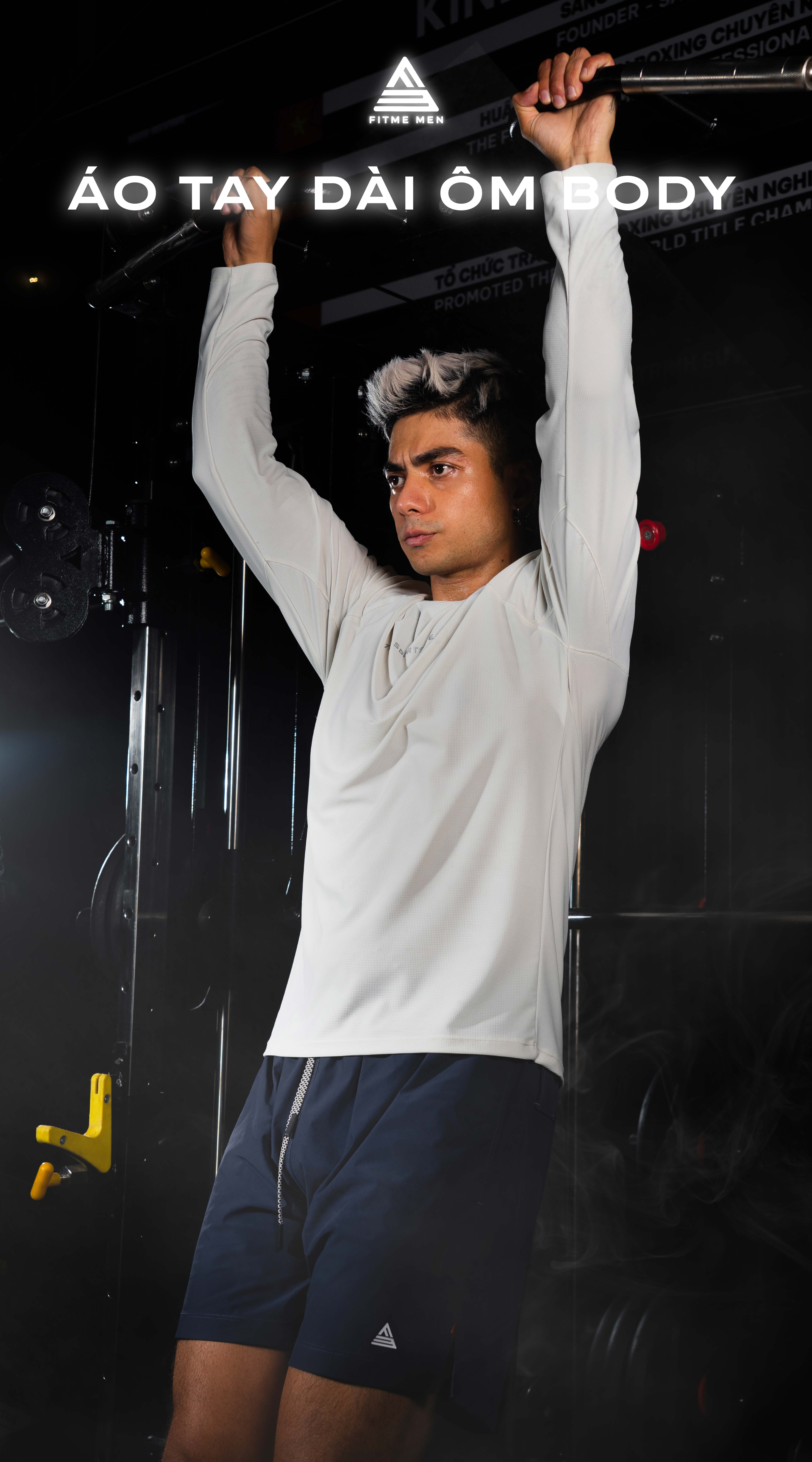 Mô tả Áo tập gym nam tay dài Fitme Performance 2.0 form slim body cổ ôm co giãn 4 chiều cao cấp, hỗ trợ boxing chạy bộ ABTD02 - 1