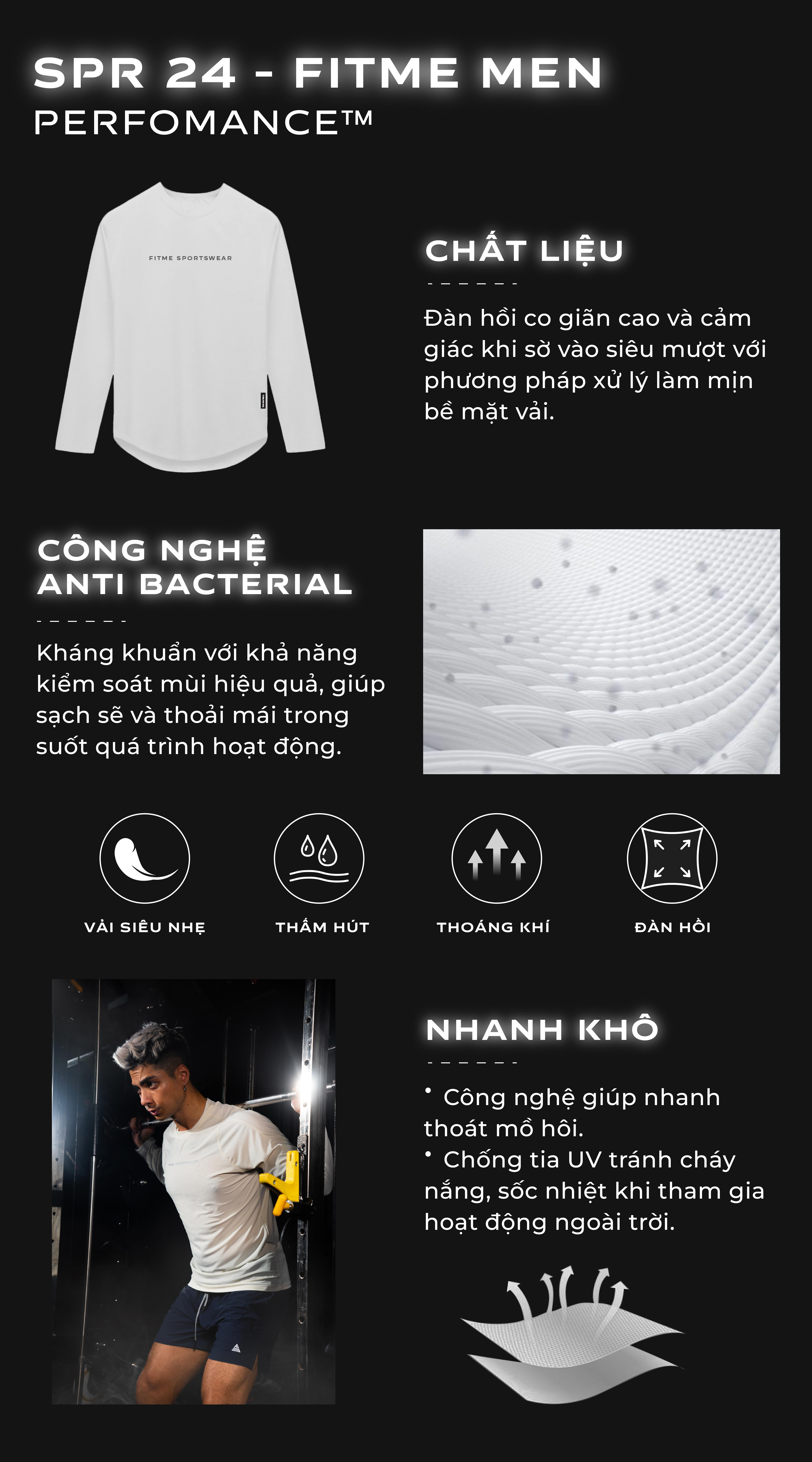 Mô tả Áo tập gym nam tay dài Fitme Performance 2.0 form slim body cổ ôm co giãn 4 chiều cao cấp, hỗ trợ boxing chạy bộ ABTD02 - 2