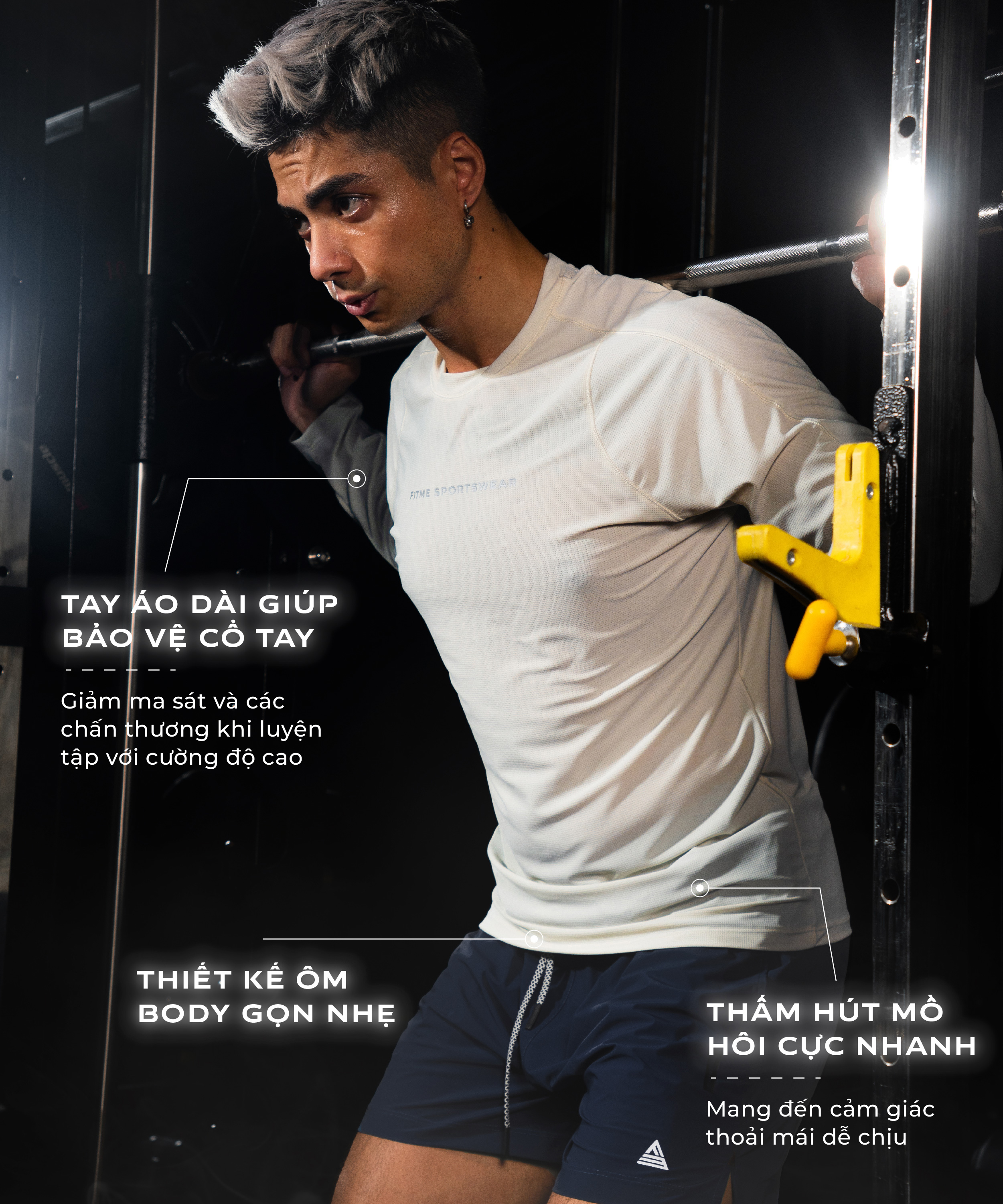 Mô tả Áo tập gym nam tay dài Fitme Performance 2.0 form slim body cổ ôm co giãn 4 chiều cao cấp, hỗ trợ boxing chạy bộ ABTD02 - 3