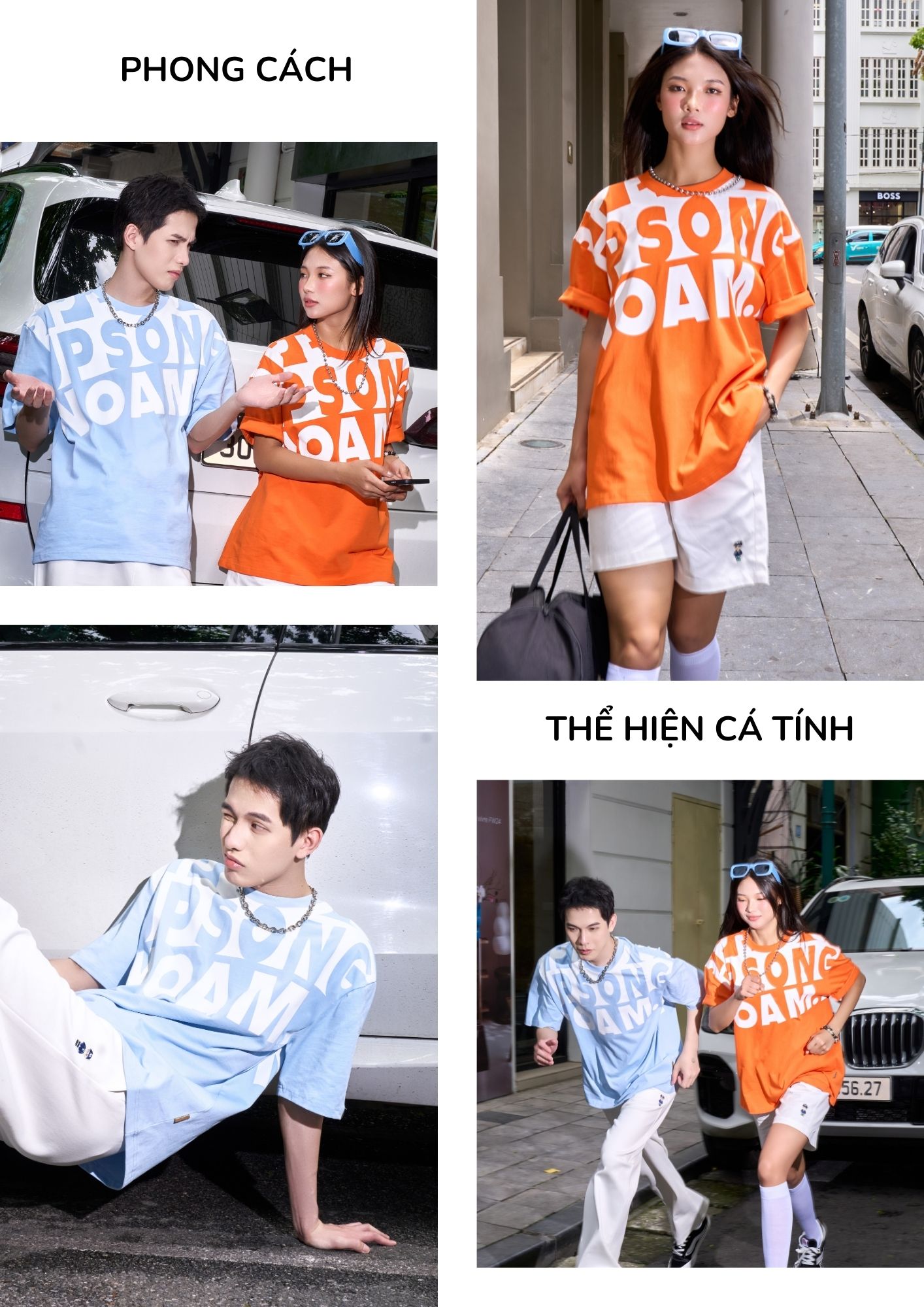 Mô tả Áo thun Form rộng NOAM Speed Up Song Unisex Cotton 260GSM - Màu xanh/ cam - 3