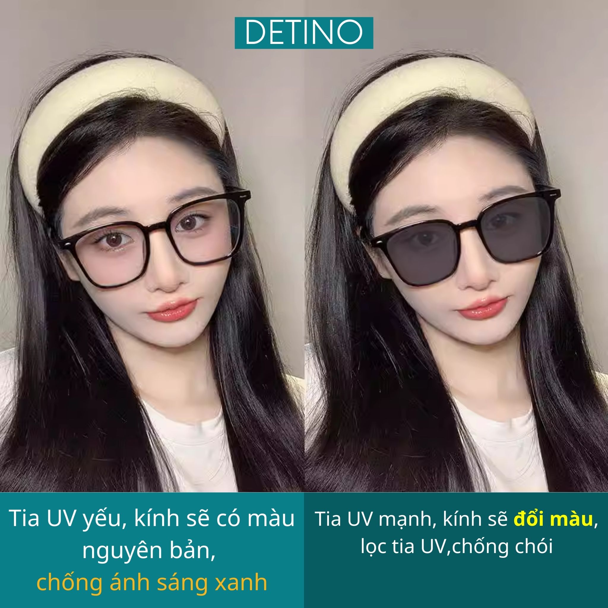 Kính râm nam nữ đổi màu,mắt kính mát đen-trà thời trang gọng vuông tròn ...