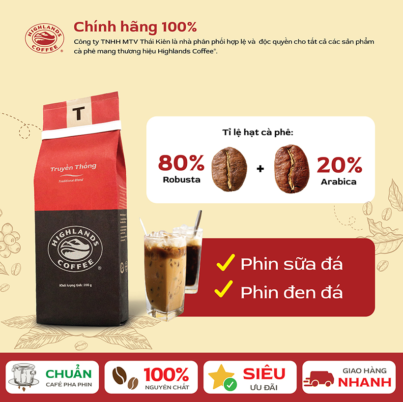 Mô tả Combo 3 gói Cà phê rang xay Truyền thống Highlands Coffee 200g - 1