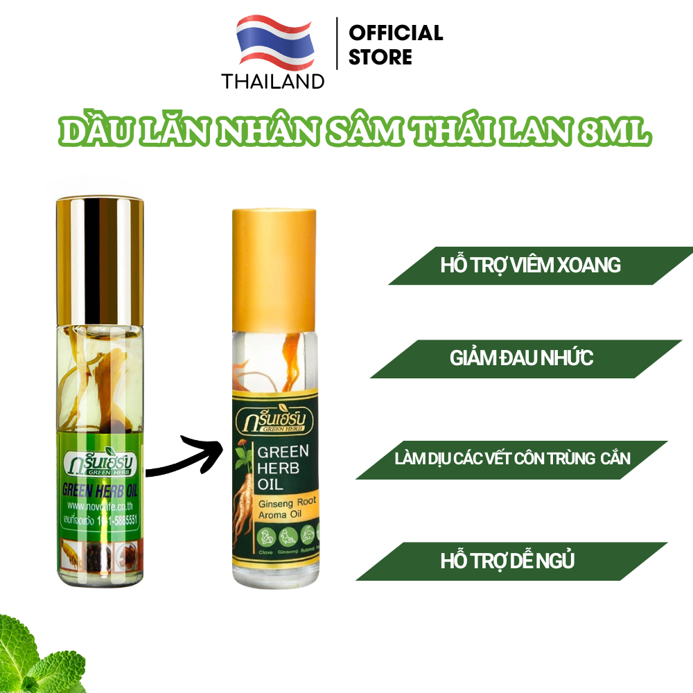 Dầu lăn thảo dược thái lan chính hãng, dầu gió thái lan Ginseng Green ...