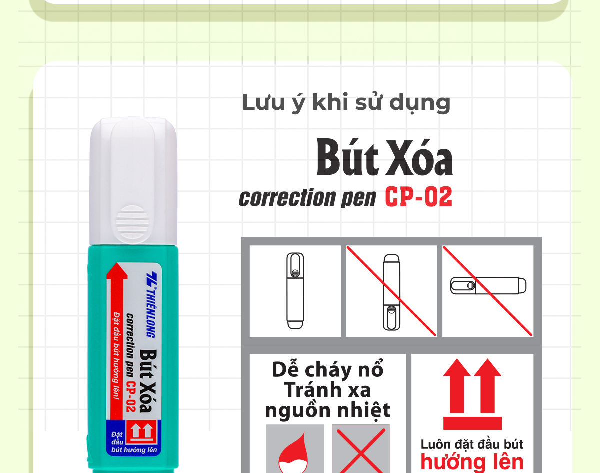 Mô tả Bút xóa nước 12ml Thiên Long CP-02 - Viết xóa sạch, nhanh khô, an toàn sử dụng, phù hợp học sinh, sinh viên, văn phòng - 10