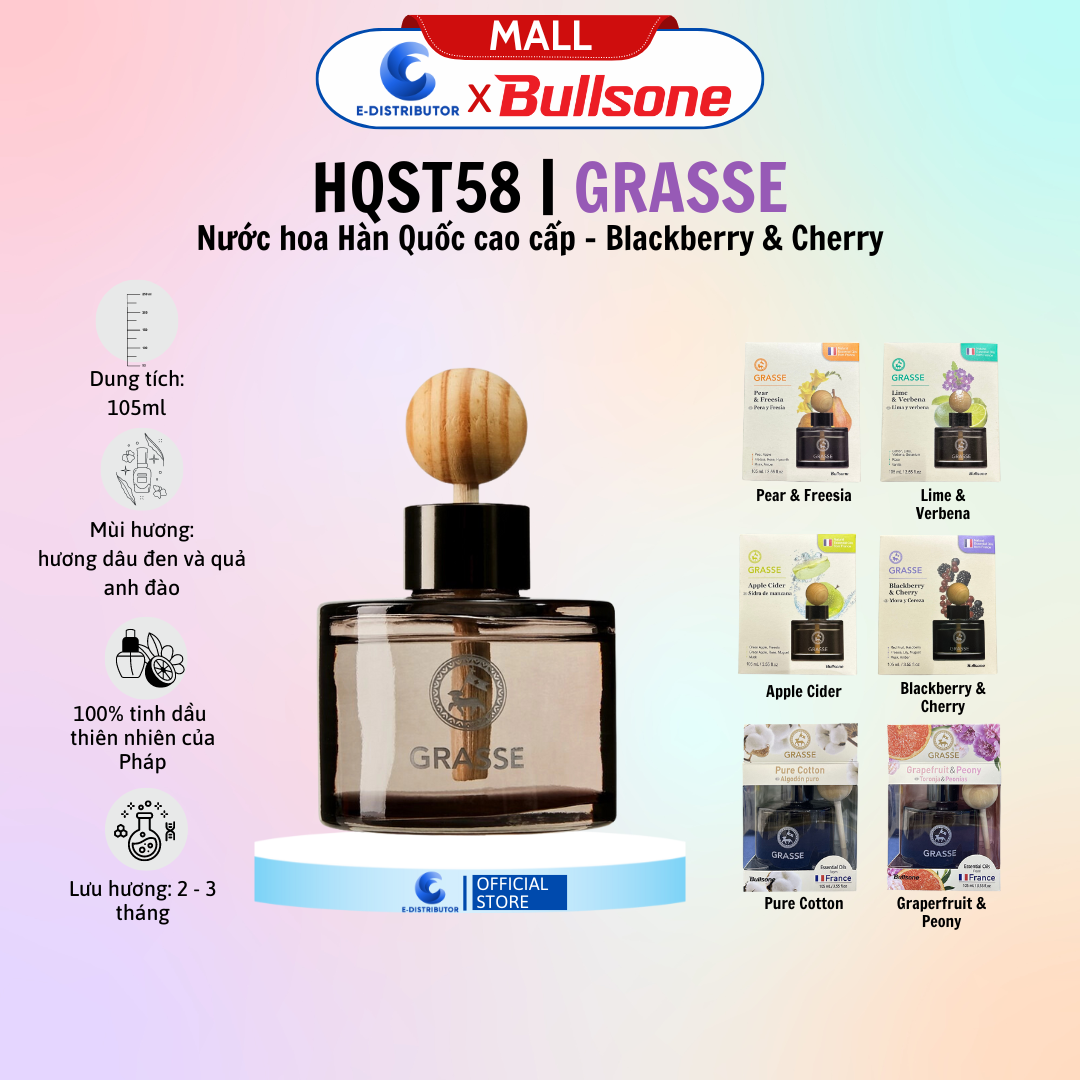 Mô tả Nước hoa ô tô Bullsone Grasse Diffuser Blackberry & Cherry - Dung tích 105ml - Hàng Chính Hãng - 1
