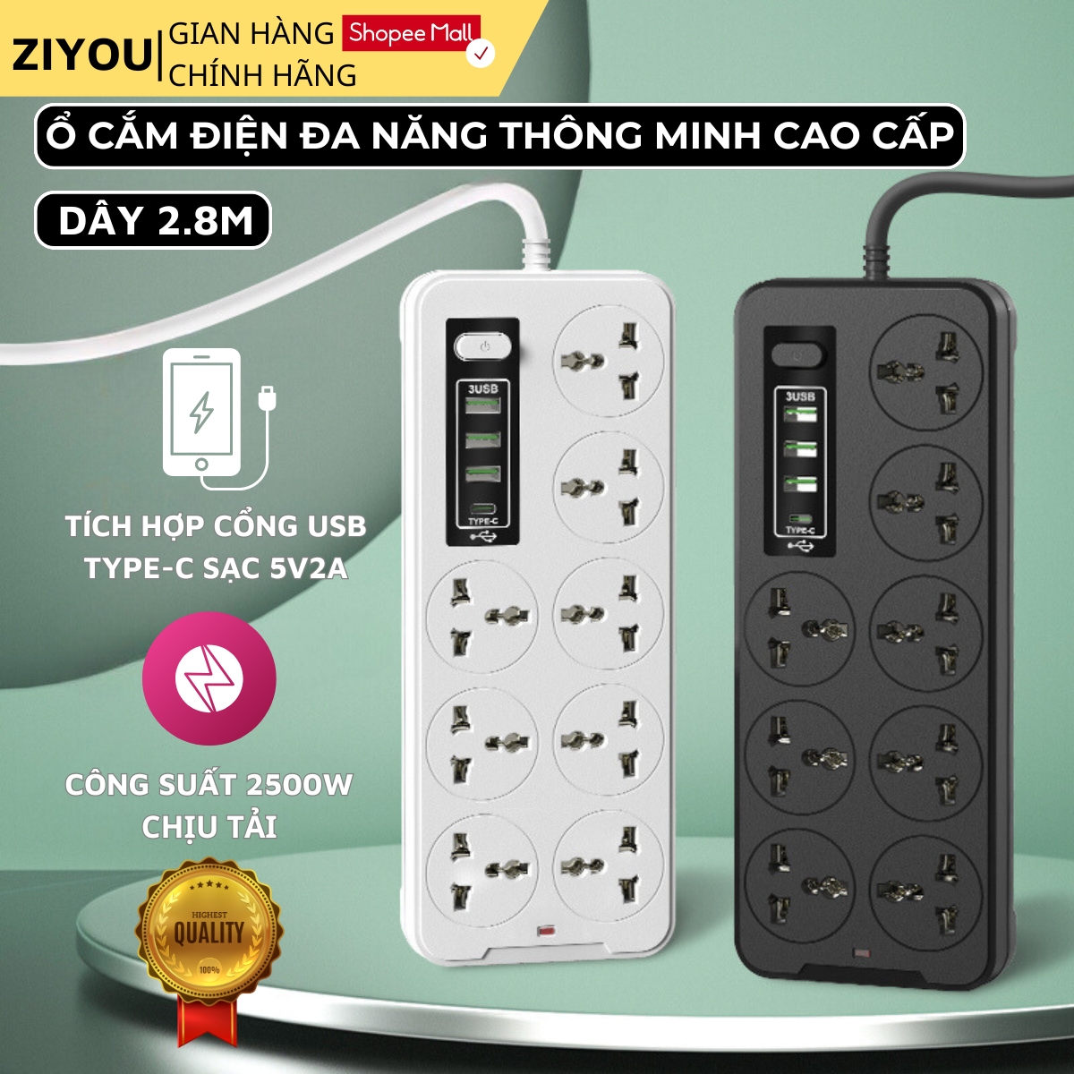 Ổ cắm A8 với 8 ổ cắm đa năng