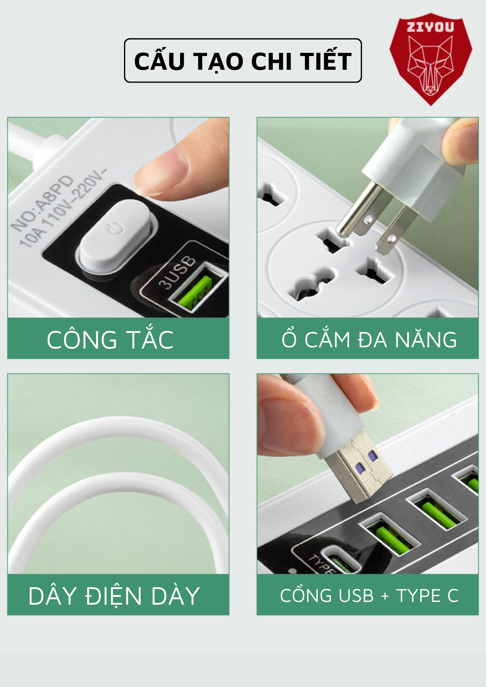 Thiết kế an toàn của ổ cắm điện A8