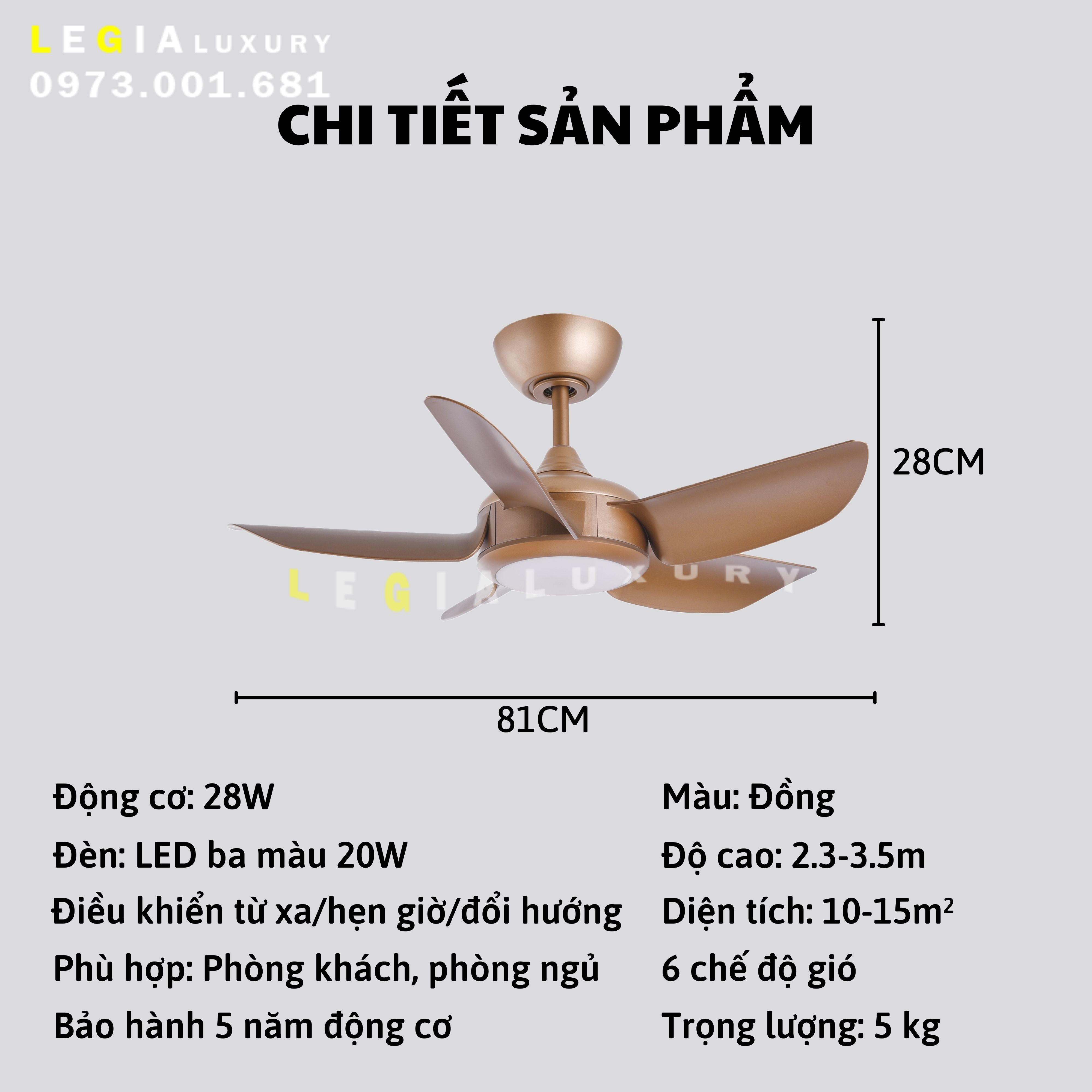 Mô tả Quạt Trần Mini Cao Cấp | Quạt Trần Chung Cư | Chạy Êm Không Tiếng Động , Tiêu Chuẩn CE xuất Châu Âu - 1