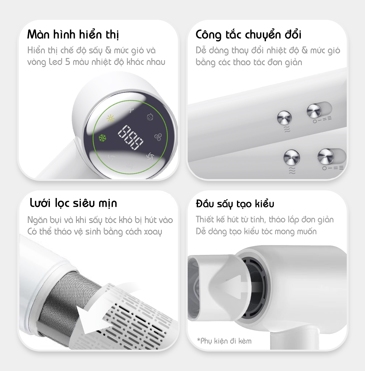 Mô tả Máy Sấy Tóc Đa Năng Ion Âm HS01 Vietnamrobovac Digital High - Chế Độ Sấy Trẻ Em - Hàng Chính Hãng - 2