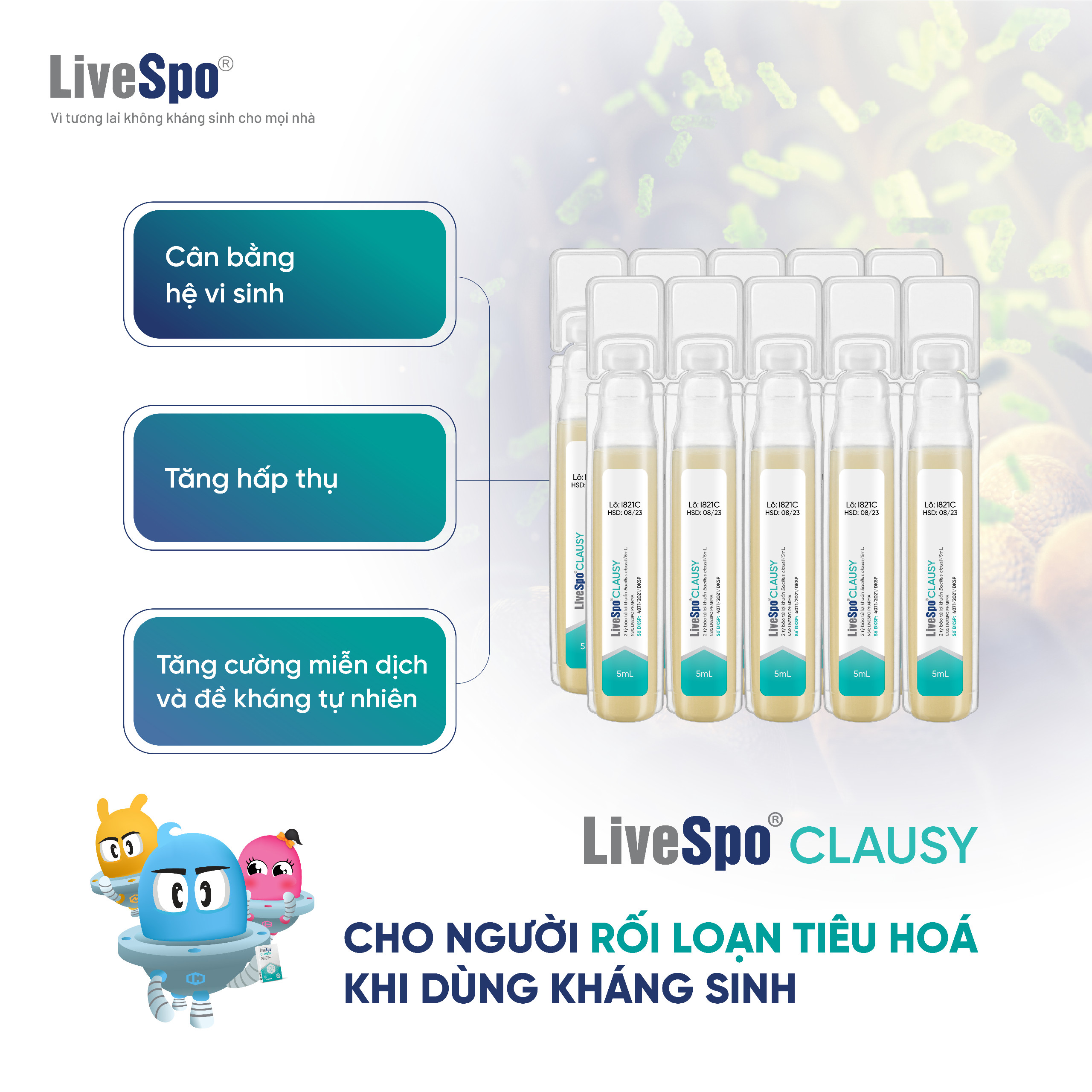 Mô tả Men vi sinh LiveSpo Clausy - Giảm rối loạn tiêu hóa cho người uống kháng sinh hộp 10 ống x 5ml - 4