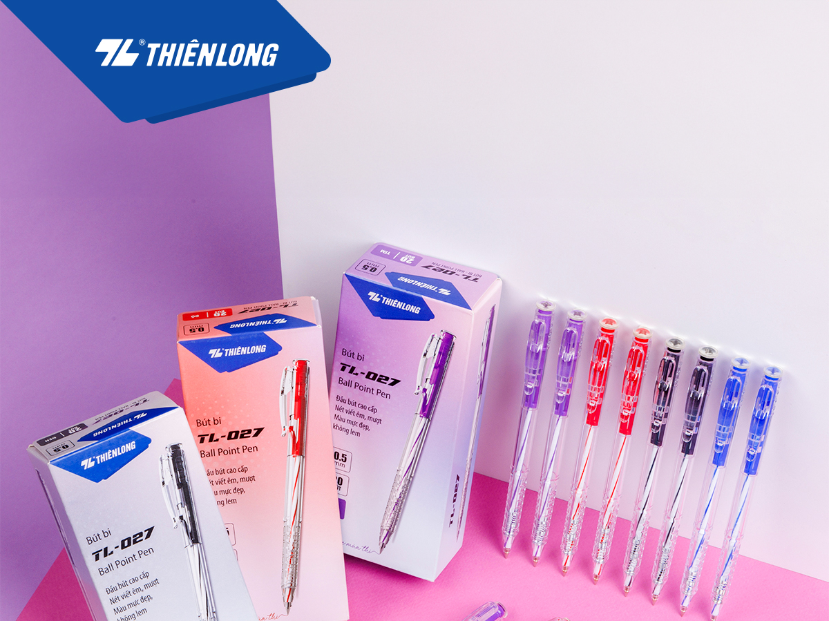 Mô tả Combo 5/10/20 Bút bi Thiên Long TL-027 mực xanh/đỏ/đen/tím ngòi 0.5mm, nét viết đều dành cho học sinh, văn phòng - 1