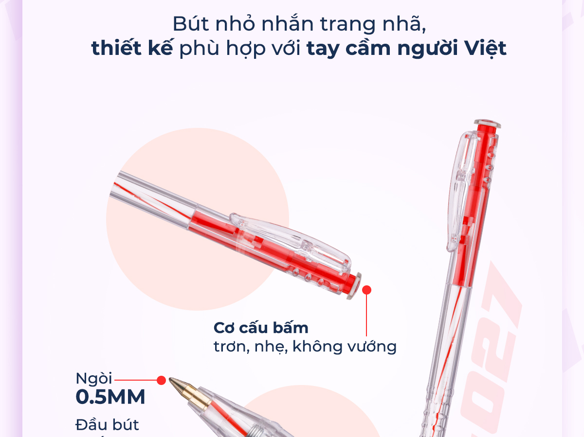 Mô tả Combo 5/10/20 Bút bi Thiên Long TL-027 mực xanh/đỏ/đen/tím ngòi 0.5mm, nét viết đều dành cho học sinh, văn phòng - 5