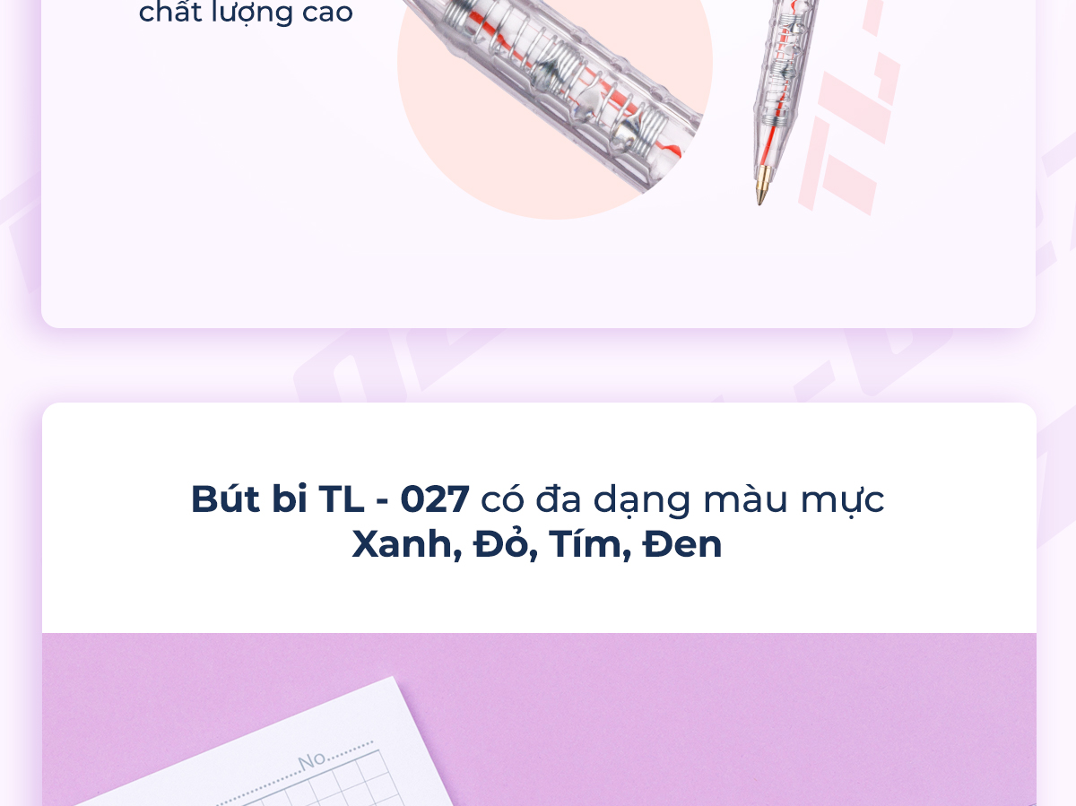 Mô tả Combo 5/10/20 Bút bi Thiên Long TL-027 mực xanh/đỏ/đen/tím ngòi 0.5mm, nét viết đều dành cho học sinh, văn phòng - 6