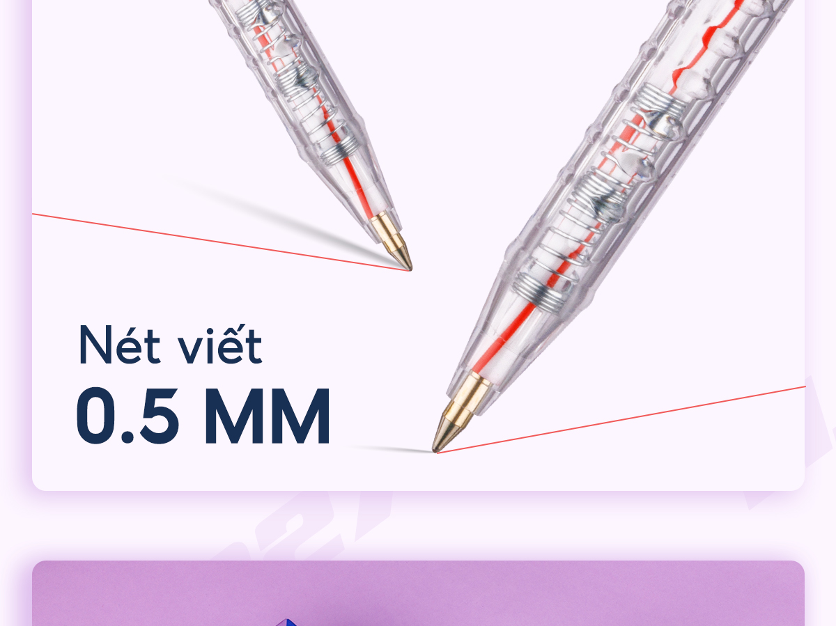 Mô tả Combo 5/10/20 Bút bi Thiên Long TL-027 mực xanh/đỏ/đen/tím ngòi 0.5mm, nét viết đều dành cho học sinh, văn phòng - 9