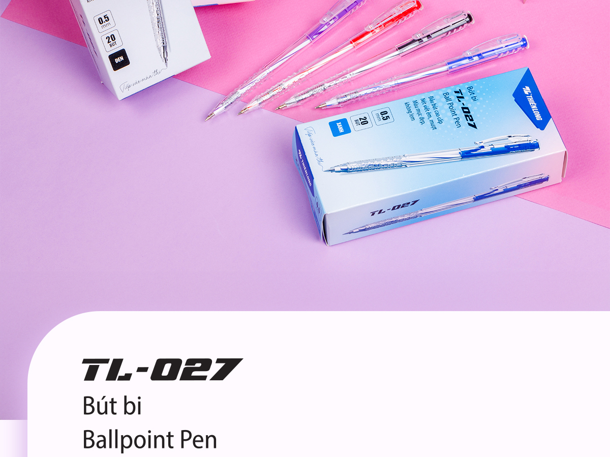 Mô tả Bút bi Thiên Long TL-027 mực xanh/đỏ/đen/tím ngòi 0.5mm dạng bấm cò, nét viết đều, êm, dành cho học sinh, văn phòng - 2