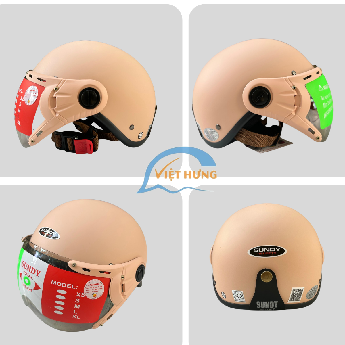 Mô tả Mũ bảo hiểm nửa đầu có kính chống lóa Sundy Helmet HO-01K hàng chính hãng bảo hành 12 tháng - 1