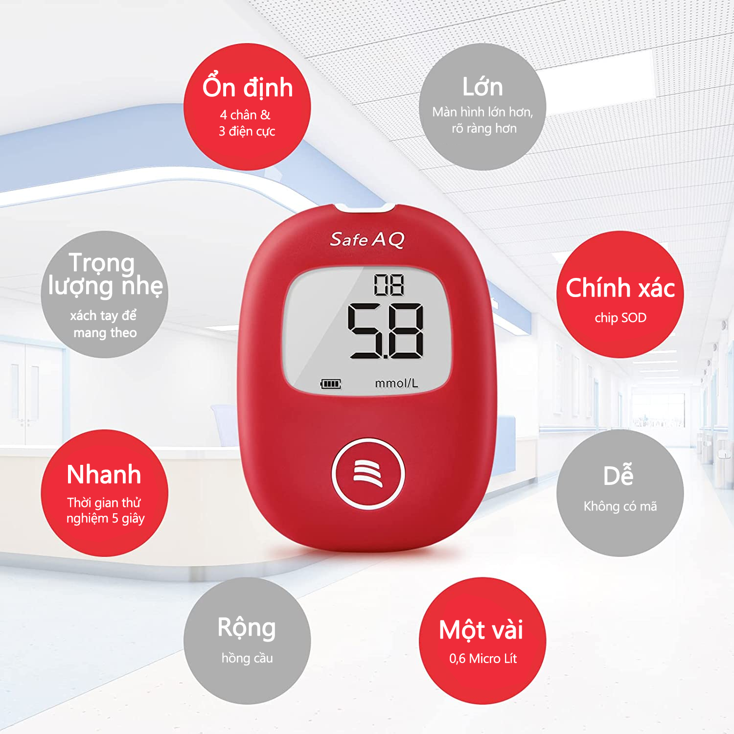 Mô tả Máy Đo Đường Huyết Safe AQ Smart SINOCARE VIETNAM Tặng kèm 50 Que thử Và 50 Kim - 5