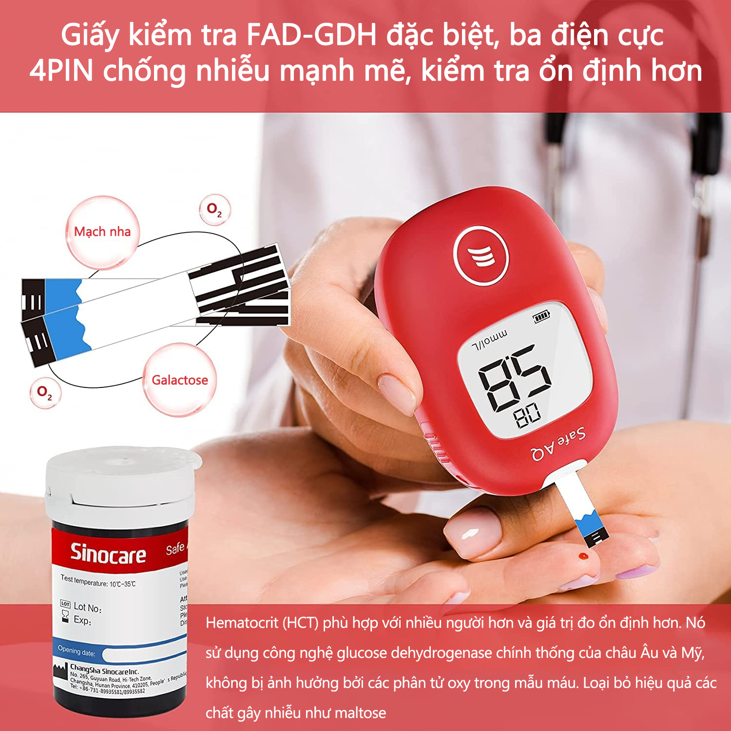 Mô tả Que Thử Đường Huyết Safe AQ Smart Chính Hãng Sinocare Hộp 50 Que Tặng Kèm 50 Kim - 2