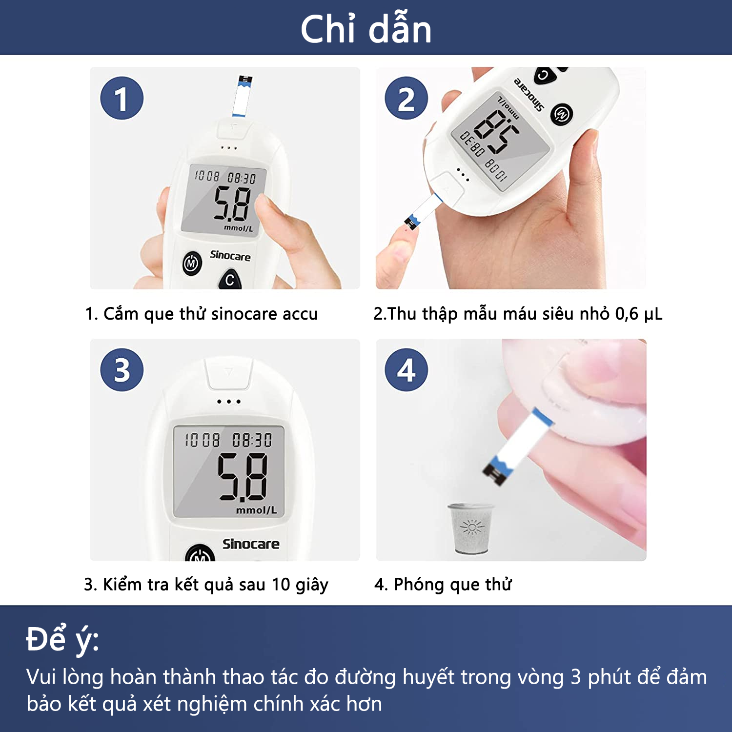 Mô tả Que Thử Đường Huyết Hộp 50 Que Safe Accu Tặng Kèm 50 Kim Chính Hãng Sinocare - 1