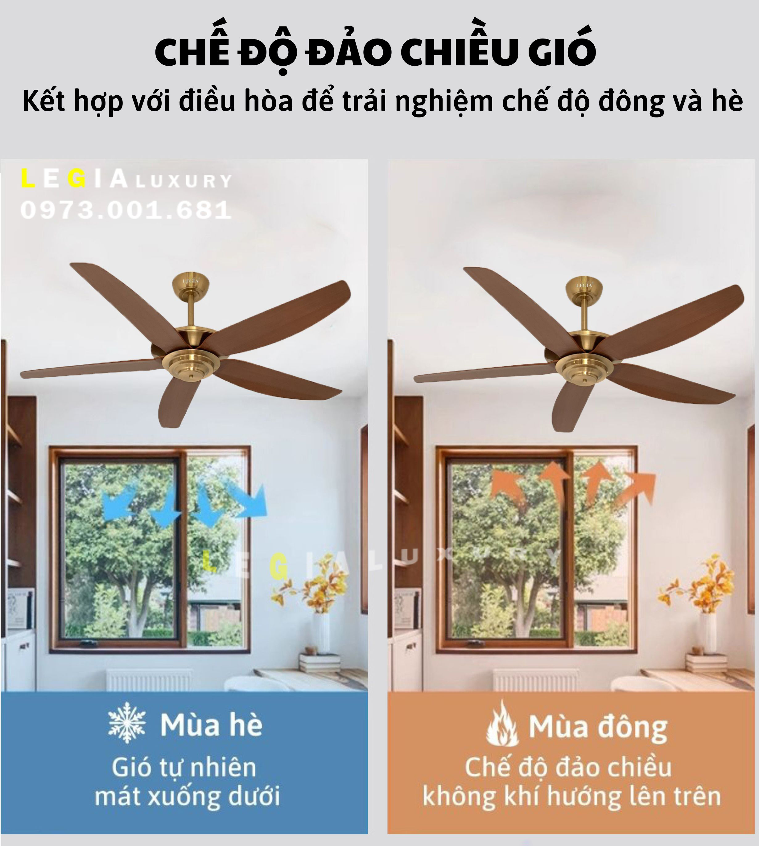 Mô tả Quạt trần MẠ VÀNG 24K LGFAN869 | Quạt trần hiện đại đẹp VIP LUXURY 2025 - 2