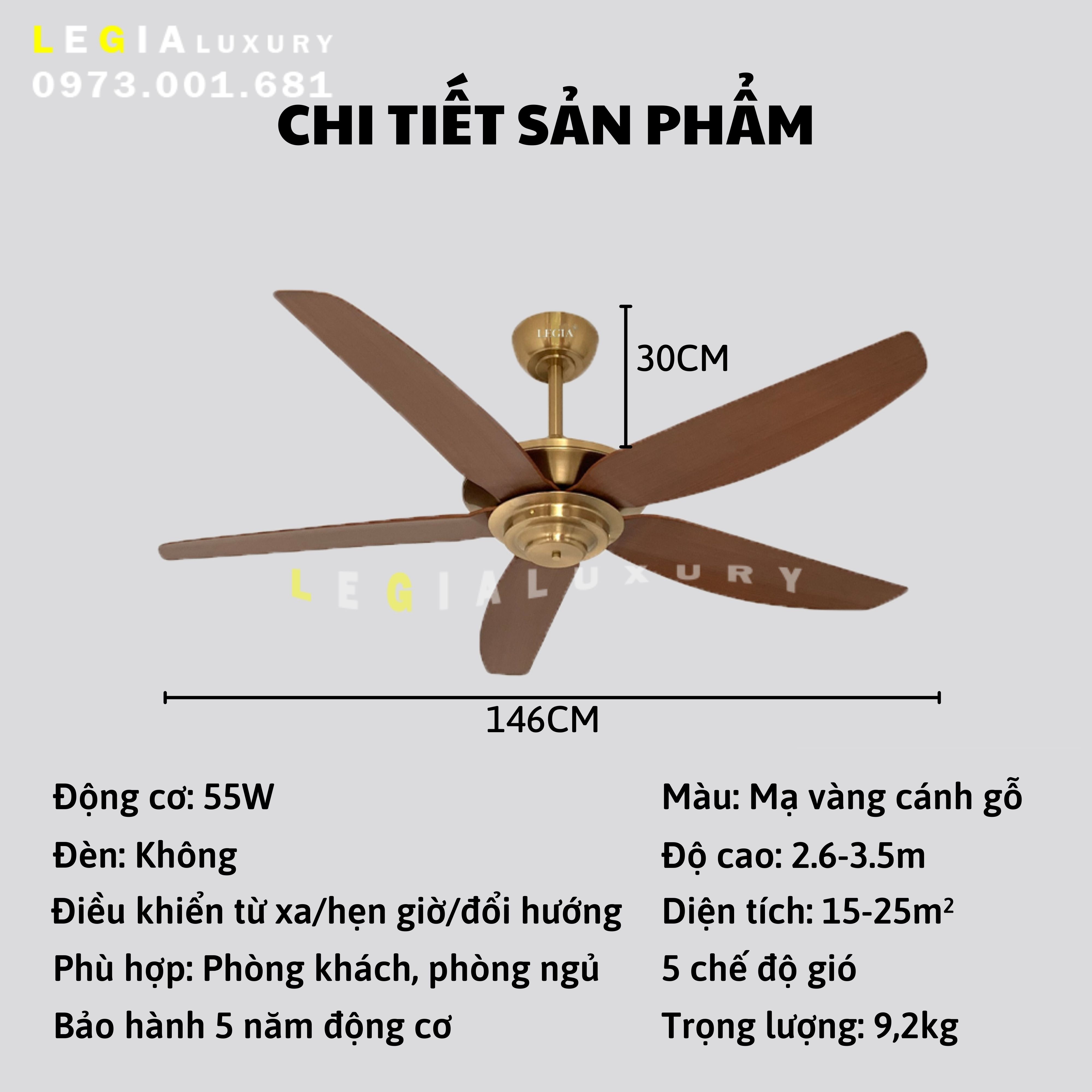 Mô tả Quạt trần MẠ VÀNG 24K LGFAN869 | Quạt trần hiện đại đẹp VIP LUXURY 2025 - 1