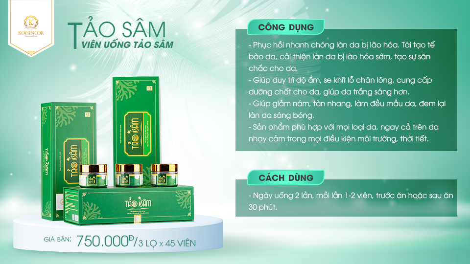 Mô tả Combo viên uống đẹp da mờ nám Tảo Sâm Kohinoor 45 viên & serum DNA plant Kohinoor 10ml - 1